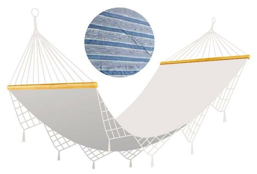 Гамак полотняный Ham-15 с бахромой с деревянной планкой, р-р 200х120 см., сине-белый - фотография № 5