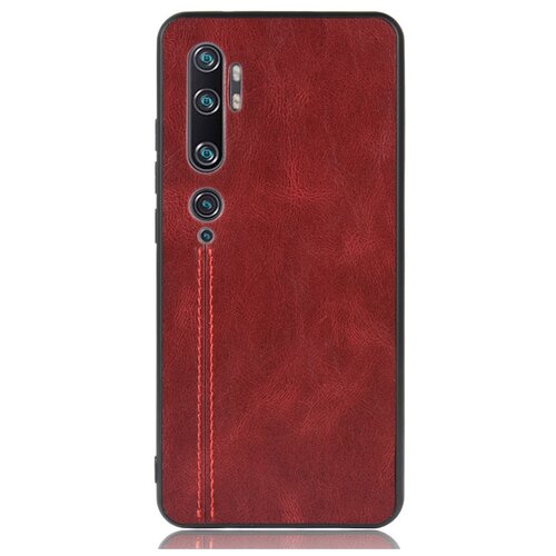 фото Чехол mypads для xiaomi mi note 10 lite из качественного износостойкого силикона с декоративным дизайном под кожу с тиснением красный