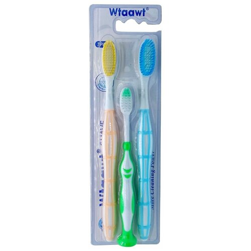 Набор зубных щеток для всей семьи, 3 шт. / Зубная щетка мягкая, цвет оранжевый, голубой, зеленый