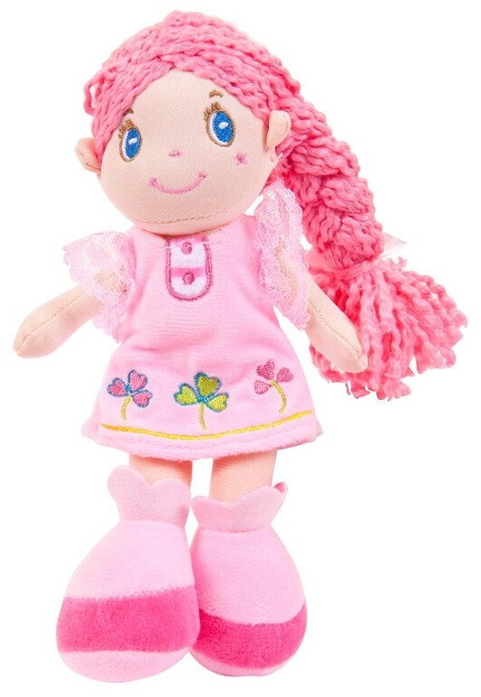Кукла ABtoys Мягкое сердце, с розовой косой в розовом платье, мягконабивная, 20 см M6013