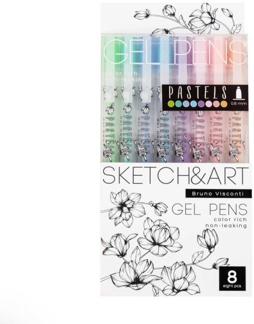 Набор гелевых ручек 8 цветов SKETCH&ART Uni Write.PASTELS, 0,8 мм