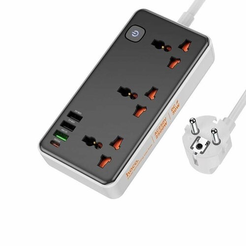 HOCO/Сетевой фильтр HOCO 3 гнезда + PD30W + 3USB 1.5м 2500W черный AC8A сетевой фильтр power cord 10a 2500w 3 розетки 4 usb 1 type c 2m