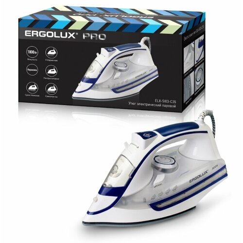 Паровой электрический утюг ERGOLUX ELX-SI03-C35 белыйсиний керамика 2600Вт PRO 220-240В 337700₽