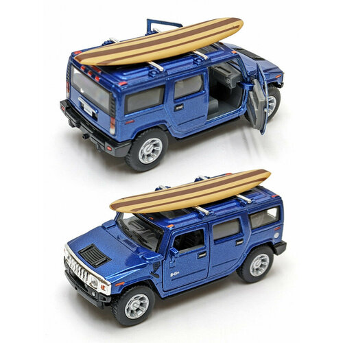 Металлическая машинка Kinsmart 1:40 «2005 Hummer H2 SUV (Cерфинг)» инерционная, синяя KT5337DS-2