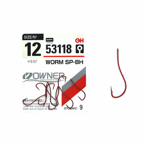 фото Крючки owner 53118 worm sp-bh №12 (9шт)