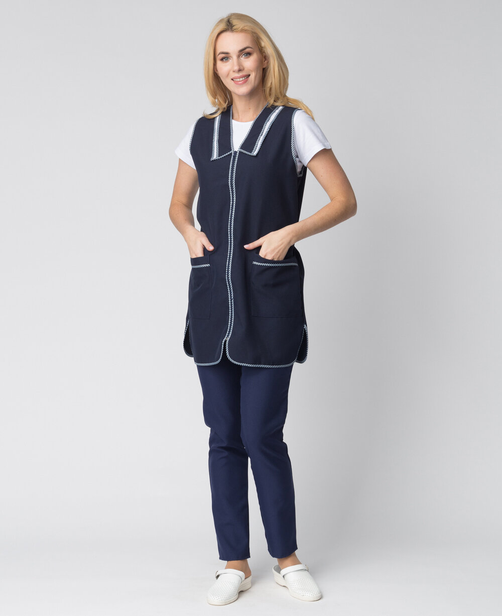 фото Фартук-сарафан Вишня (тк. Габардин), т. синий, размер 52; шт / Фартук-накидка / Передник женский рабочий