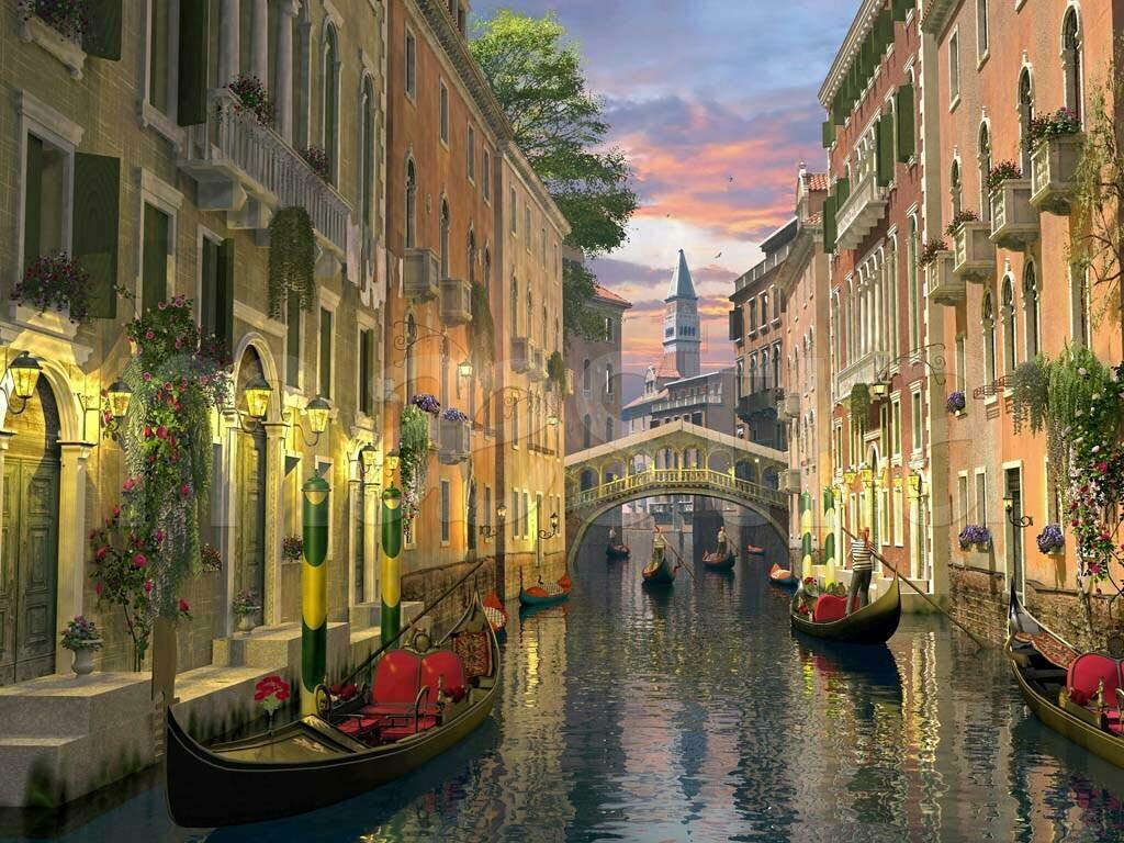 Фотообои Венеция светящаяся ночью 275x367 (ВхШ), бесшовные, флизелиновые, MasterFresok арт 8-099