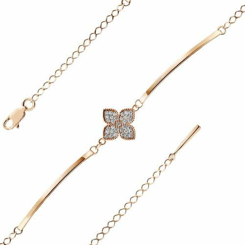 фото Браслет золотая подкова, красное золото, 585 проба, фианит, длина 17.5 см.