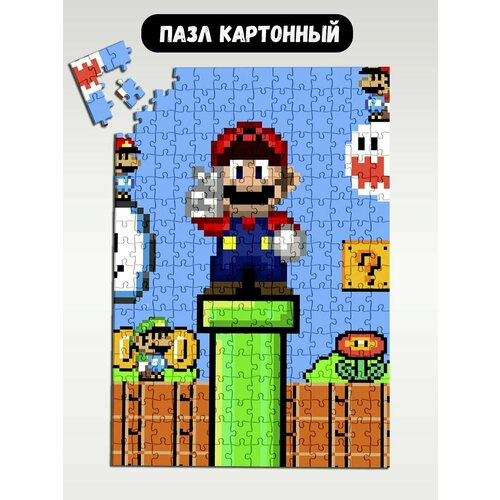 Пазл картонный 39,5х28 см, размер А3, 300 деталей, модель игра Super Mario Bros - 1210 пазл картонный 29x20 см размер а4 120 деталей модель mario 219