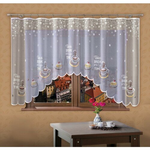 Тюль короткий на шторной ленте Кофе