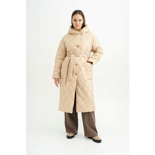 Пальто  Modress, демисезон/зима, силуэт прямой, удлиненное, размер 54, бежевый