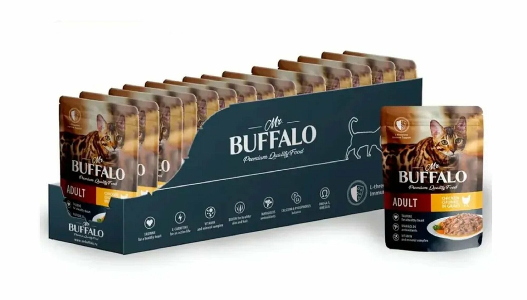 Mr.Buffalo ADULT влажный корм для кошек Цыпленок в соусе 85г(28 штук)