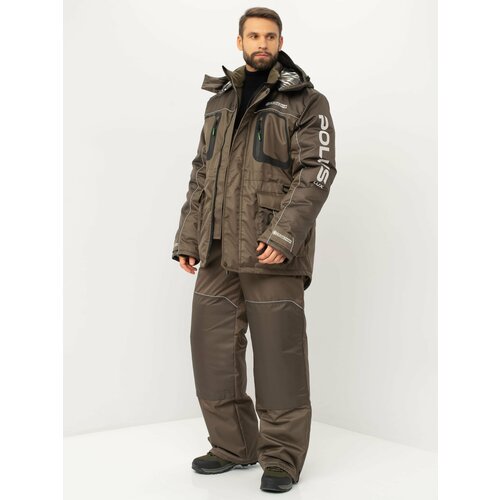 Костюм тактический мужской Huntsman Полюс LUX Cell зимний на флисе для охоты, рыбалки непромокаемый, ветровлагозащитный хаки р.56-58/170-176