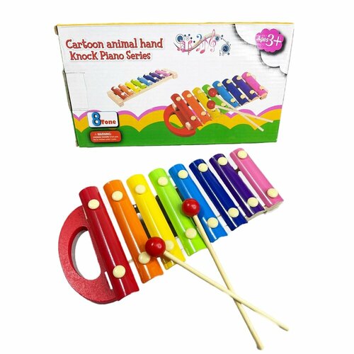 Детский музыкальный инструмент Металлофон 24 х 13 х 3 см для малышей 8 пластин дерево и металл MD-001 399₽