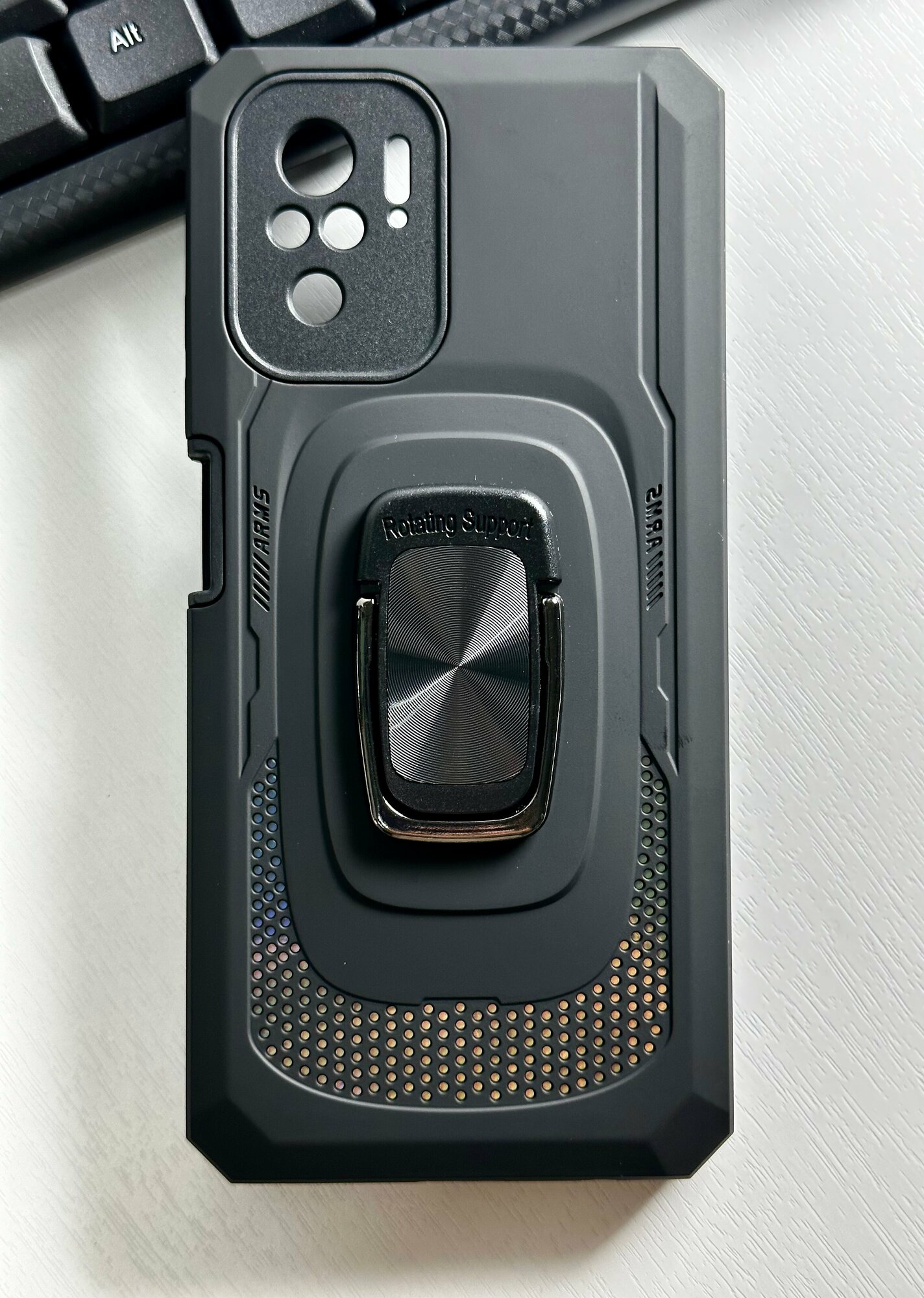 Чехол противоударный усиленный ударопрочный для Xiaomi Redmi Note 10 / Note 10s магнитный c кольцом держателем черный