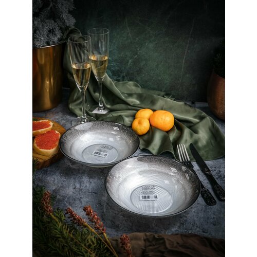 Набор салатников Casa Di Fortuna Shinning, 450 мл, 2 шт, жемчужно-белый /мерцающе-черный, стекло