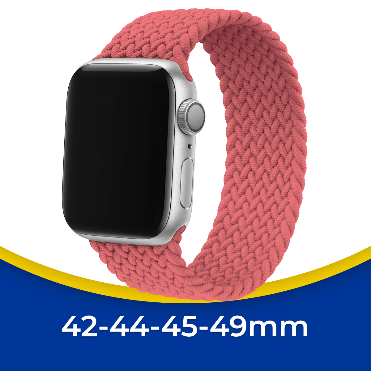 Нейлоновый плетеный ремешок на Apple Watch 1-9, SE, Ultra 42-44-45-49 мм / Тканевый монобраслет для Эпл Вотч 1-9, СЕ, Ультра / Розовый