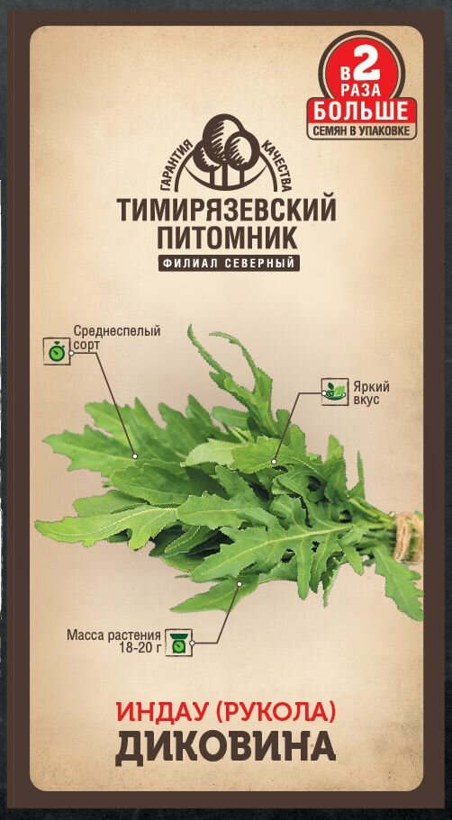 Семена Тимирязевский питомник салат индау (рукола) Диковина 1г Двойная фасовка