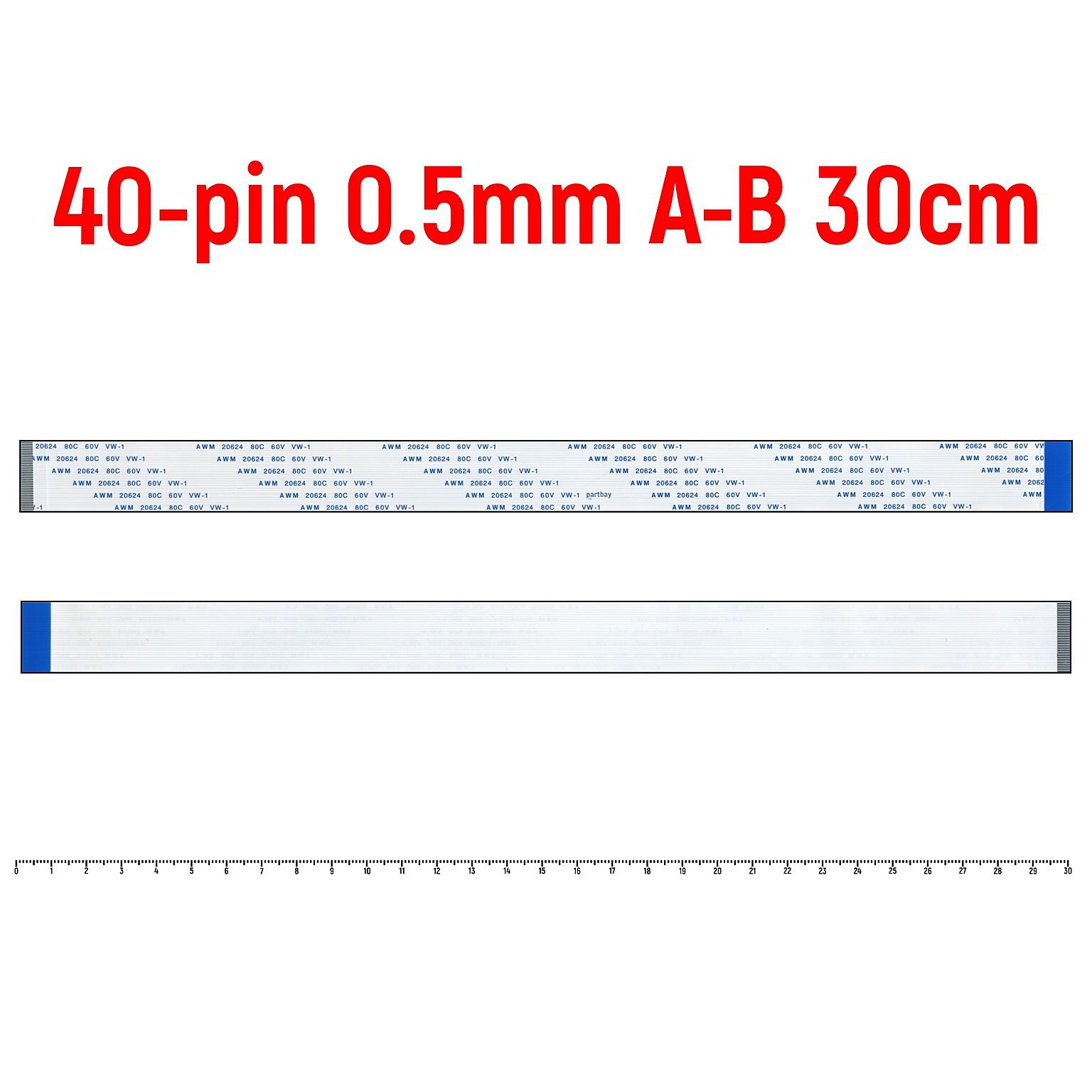 Шлейф FFC 40-pin Шаг 0.5mm Длина 30cm Обратный A-B