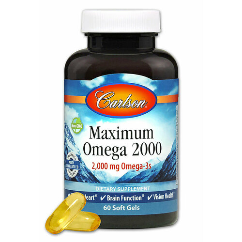 Carlson, Maximum Omega 2000, натуральный лимонный вкус, 1000 мг, 60 мягких таблеток
