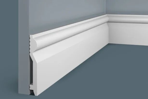 Плинтус белый 15x100 мм полистирол высокий напольный под покраску полиуретановый Smartprofile A023 1 шт