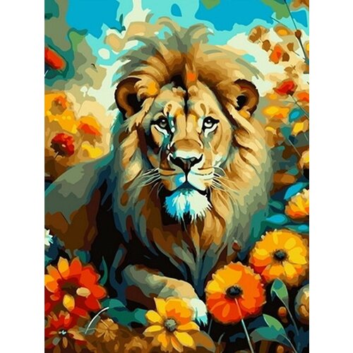 Картина по номерам на холсте 40*50 см Лев в цветах картина по номерам на холсте лев в цветах 40 х 50 см