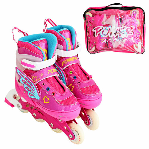 Ролики раздвижные 34-37 р. колеса с подсветкой Ø64мм розовые Power F33073-34