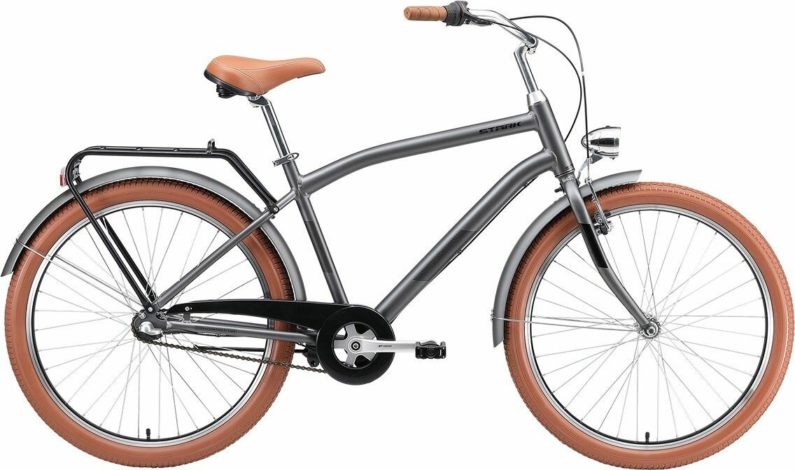 Велосипед Stark Comfort Man 3-speed (2024) (Велосипед Stark'24 Comfort Man 3speed темно-серый мат металлик/черный/коричн 18", HQ-0014078)