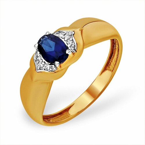 Кольцо АЙМИЛА, красное золото, 585 проба, бриллиант, сапфир, размер 17.5, золотой