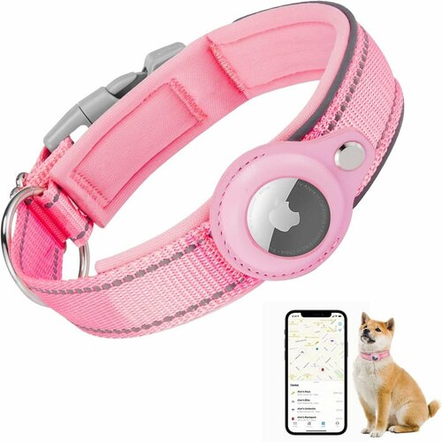 Нейлоновый ошейник для собак с креплением трекера AirTag Розовый L