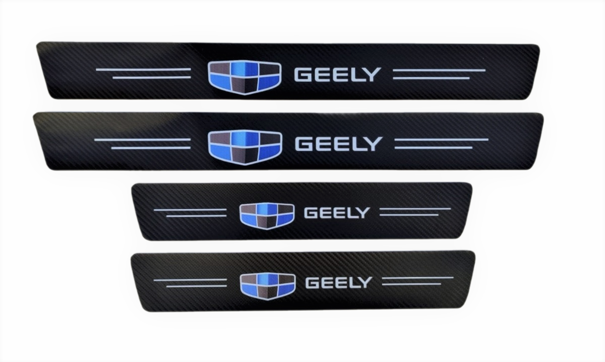 Универсальные защитные накладки на пороги GEELY (липкая лента карбон) 4 шт. дл.60/40 см, шир. 7 см
