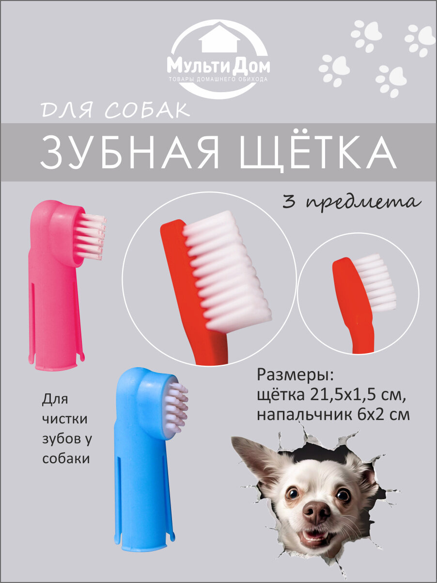 Набор зубных щеток для собак "Чистые зубки", 3 предмета