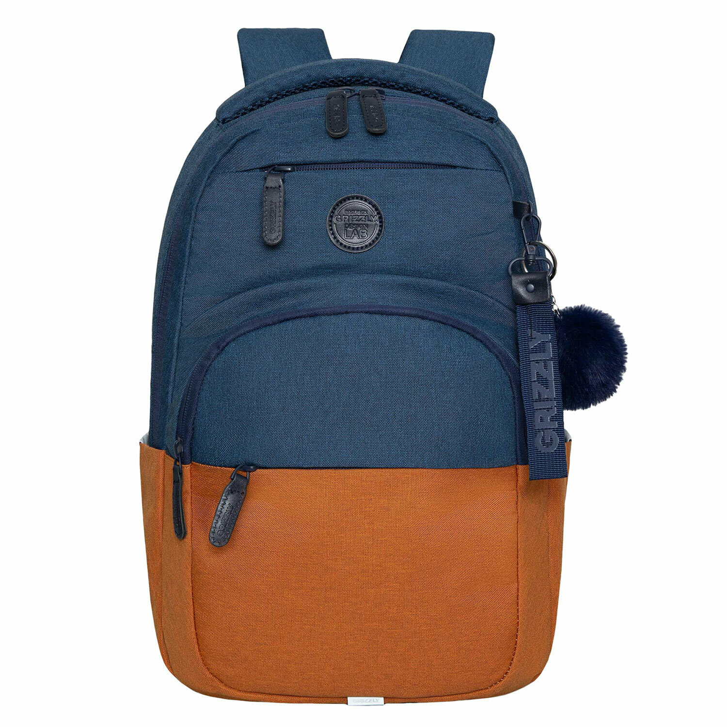 Рюкзак Grizzly школьный, укреплённая спинка, 2 отделения, BLUE/ORANGE, 43х27,5х16 см, RD-341-2/3