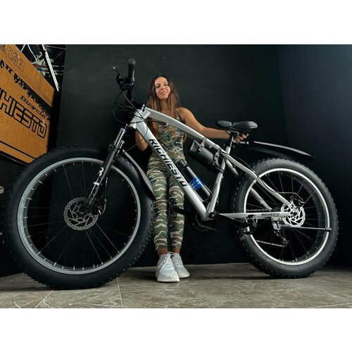 Велосипед Fatbike Richiesto 26 Фэтбайк на спицах взрослыйподростковый 21 рама Вездеход На широких колесах серый 32100₽