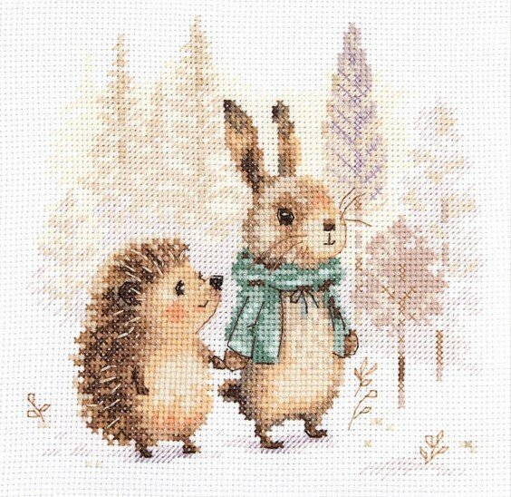 Сказки леса. Заяц и ежонок #0-244 Алиса Набор для вышивания 16 х 16 см Счетный крест