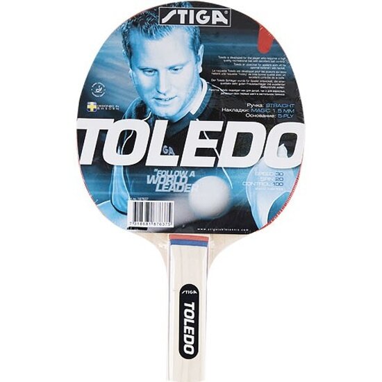 Ракетка для настольного тенниса Stiga Sports STIGA Toledo, для начинающ, накладка 1,5мм ITTF, прямая. ручка