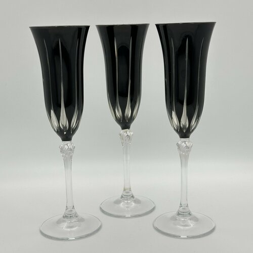 Набор бокалов для шампанского черно-прозрачного цвета на 3 персоны, Le Stelle, стекло