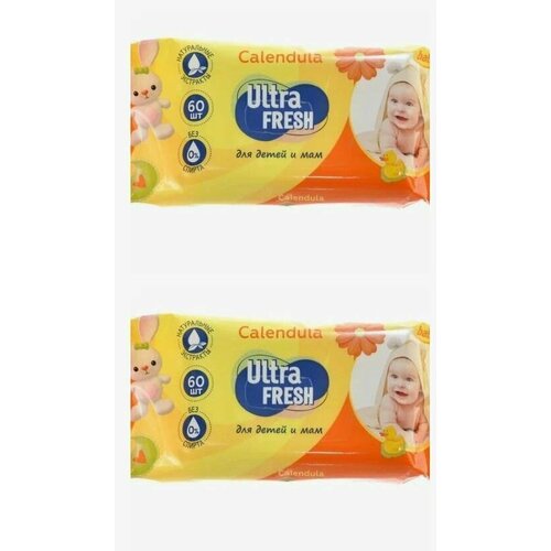 Ultra Fresh Влажные салфетки для детей и мам, Ultra Fresh Baby, С календулой, с клапаном, 60 шт/уп, 2 уп ultra fresh baby влажные салфетки для детей и мам 60 шт