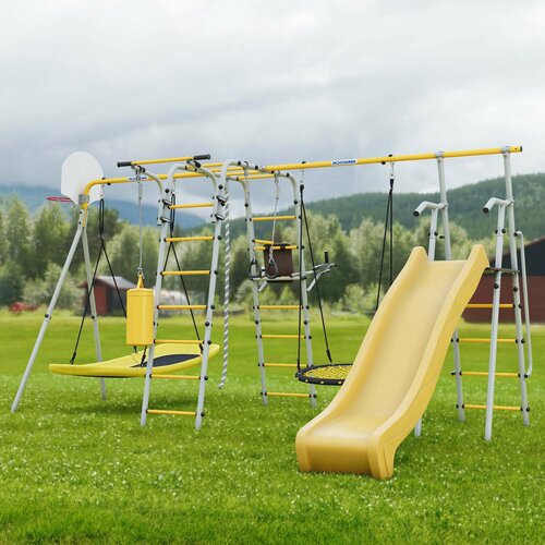 фото Спортивно-игровой комплекс romana fitness-pro, с горкой, для улицы, 120 см, серый/желтый