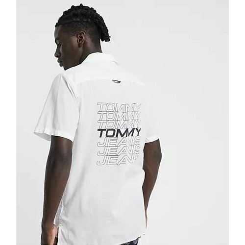 Майка Tommy Jeans, размер L, белый эластичная рубашка с коротким рукавом playa regular fit на пуговицах faherty