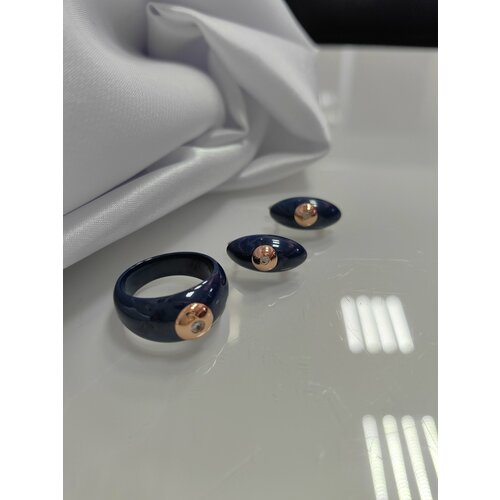 Комплект бижутерии: кольцо, серьги, фианит, размер кольца 19, синий, золотой комплект женской бижутерии из белого фарфора с золочением с браслетом 16 см