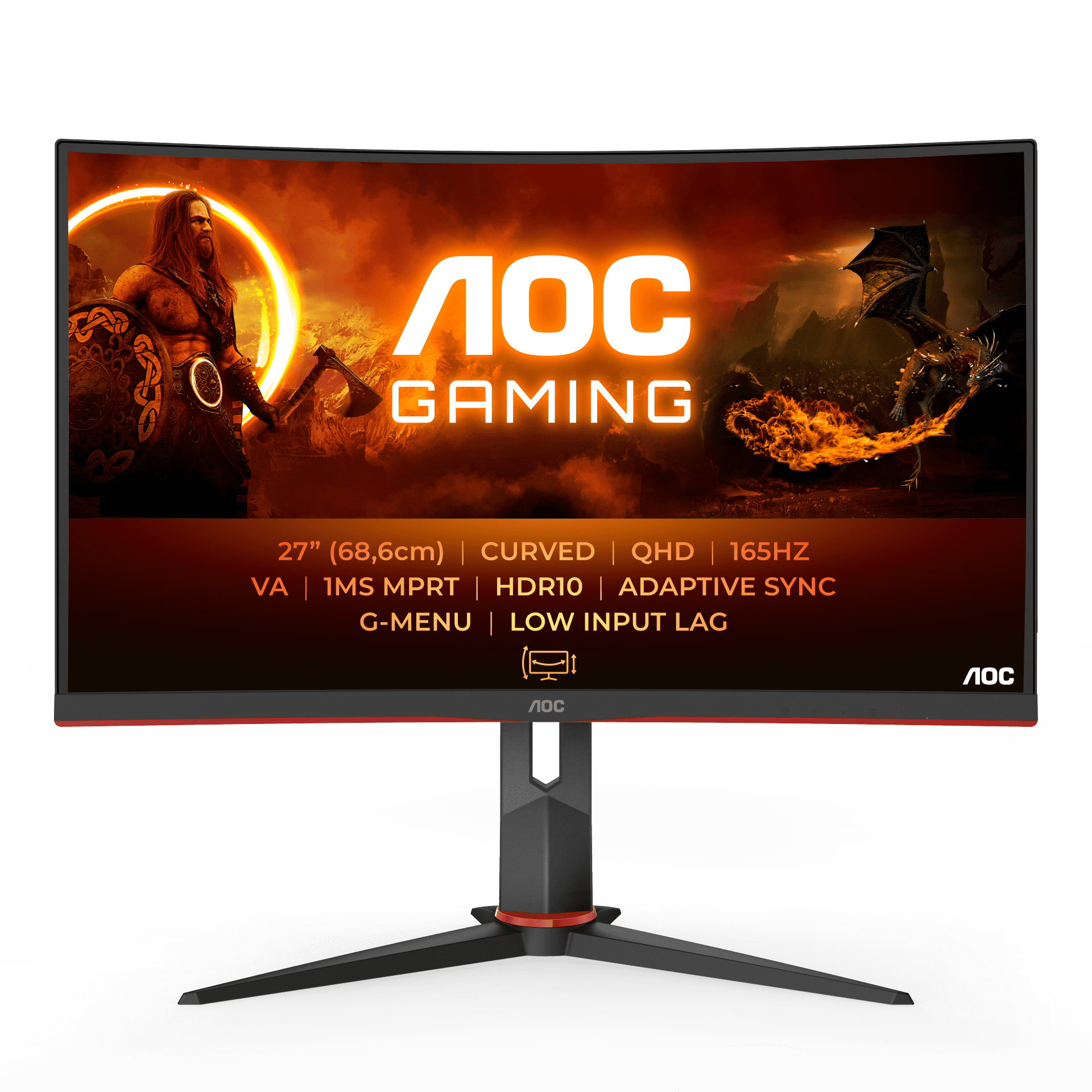 Монитор 27" AOC CQ27G2S VA, 2560x1440, черный/красный