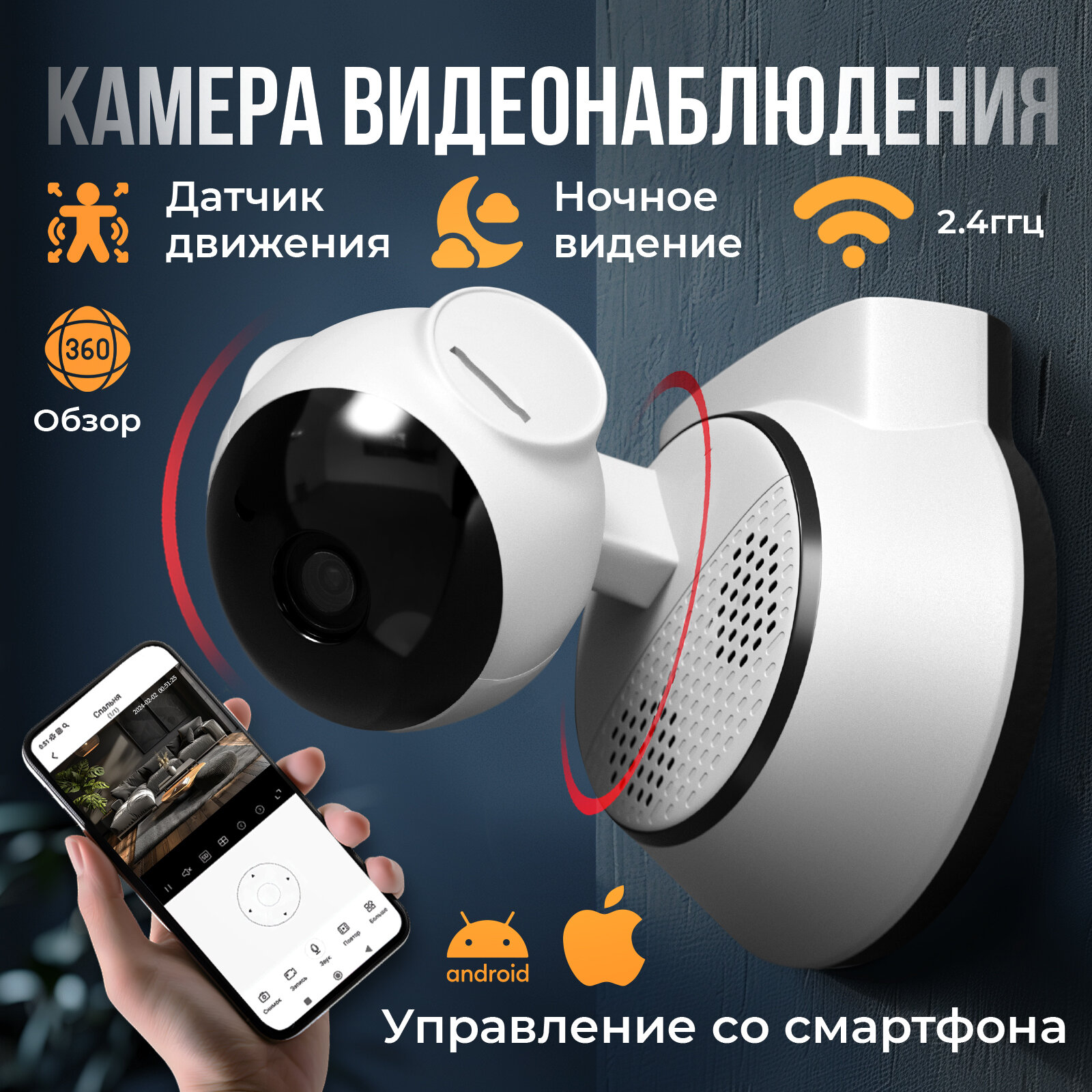 Видеоняня Evo Mama поворотная 360 градусов двусторонняя аудиосвязь HD 720p wifi датчик движения