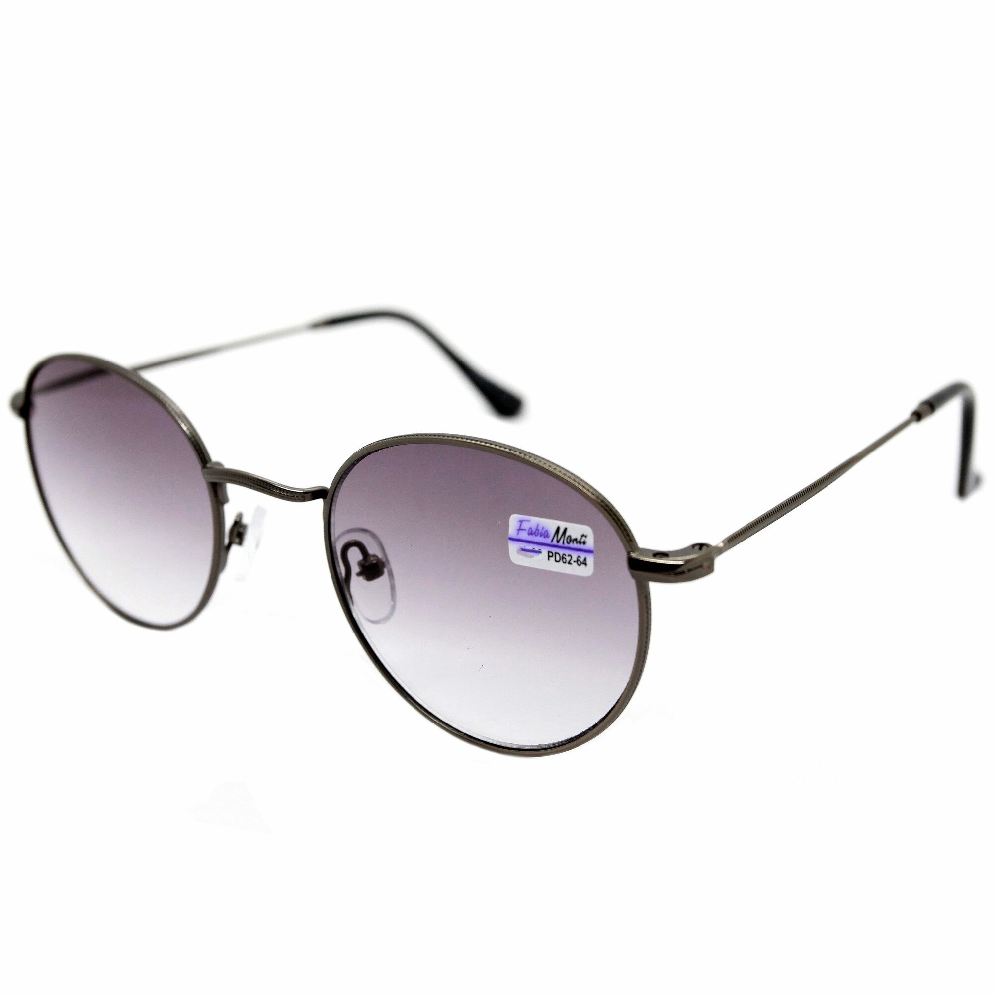 Мужские женские круглые очки с диоптриями с тонировкой и UV защитой (-3.50) FABIA MONTI 8965, цвет черный, без футляра, РЦ 62-64
