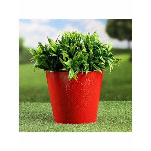 Кашпо Ведерко с сердцем красное с позолотой 18х18х15см 783₽