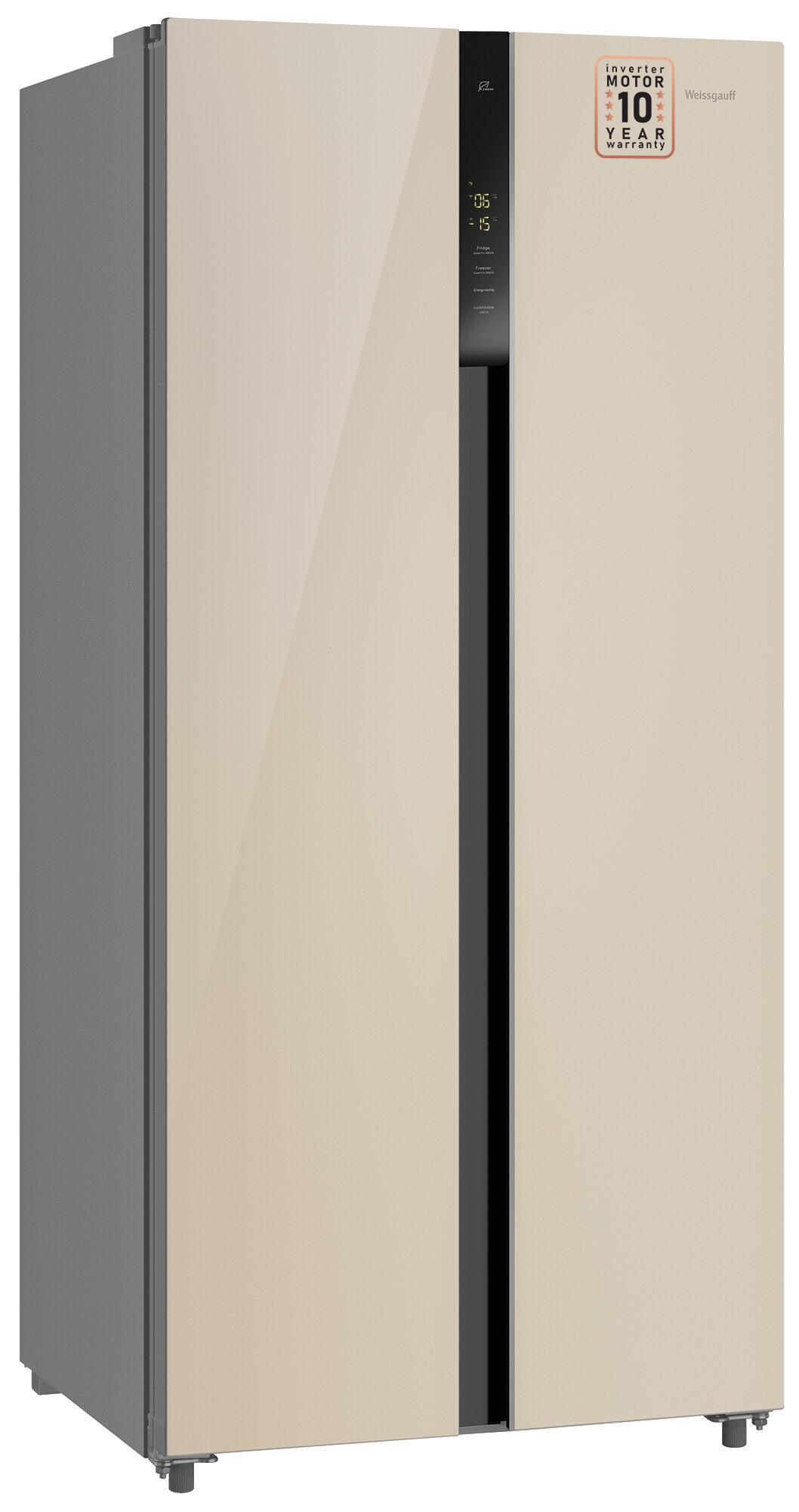 Отдельностоящий холодильник с инвертором Weissgauff WSBS 500 Inverter NoFrost Beige Glass - фотография № 5