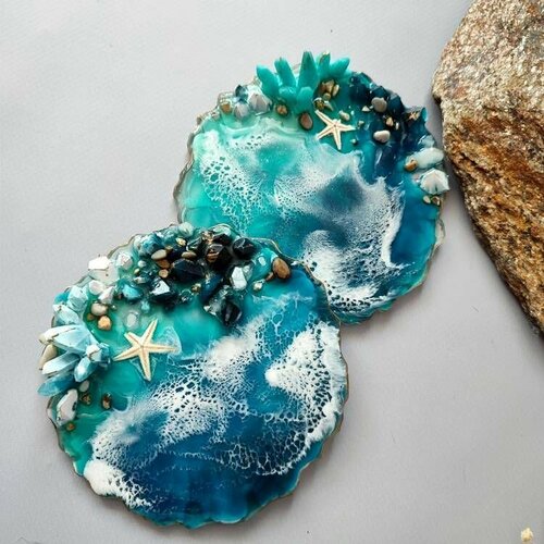 Комплект подстаканников Море из эпоксидной смолы и гипса 1988₽