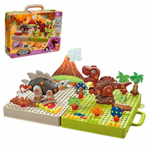 Конструктор винтовая мозаика Диномир с электрическим шуруповёртом 217 деталей 3453₽