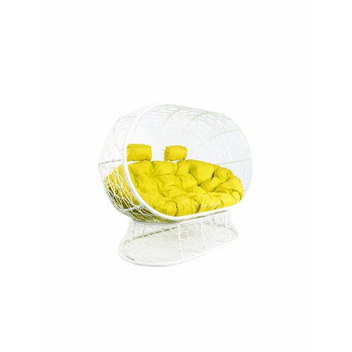 Диван M-group лежебока на подставке с ротангом белый жёлтая подушка 28050₽