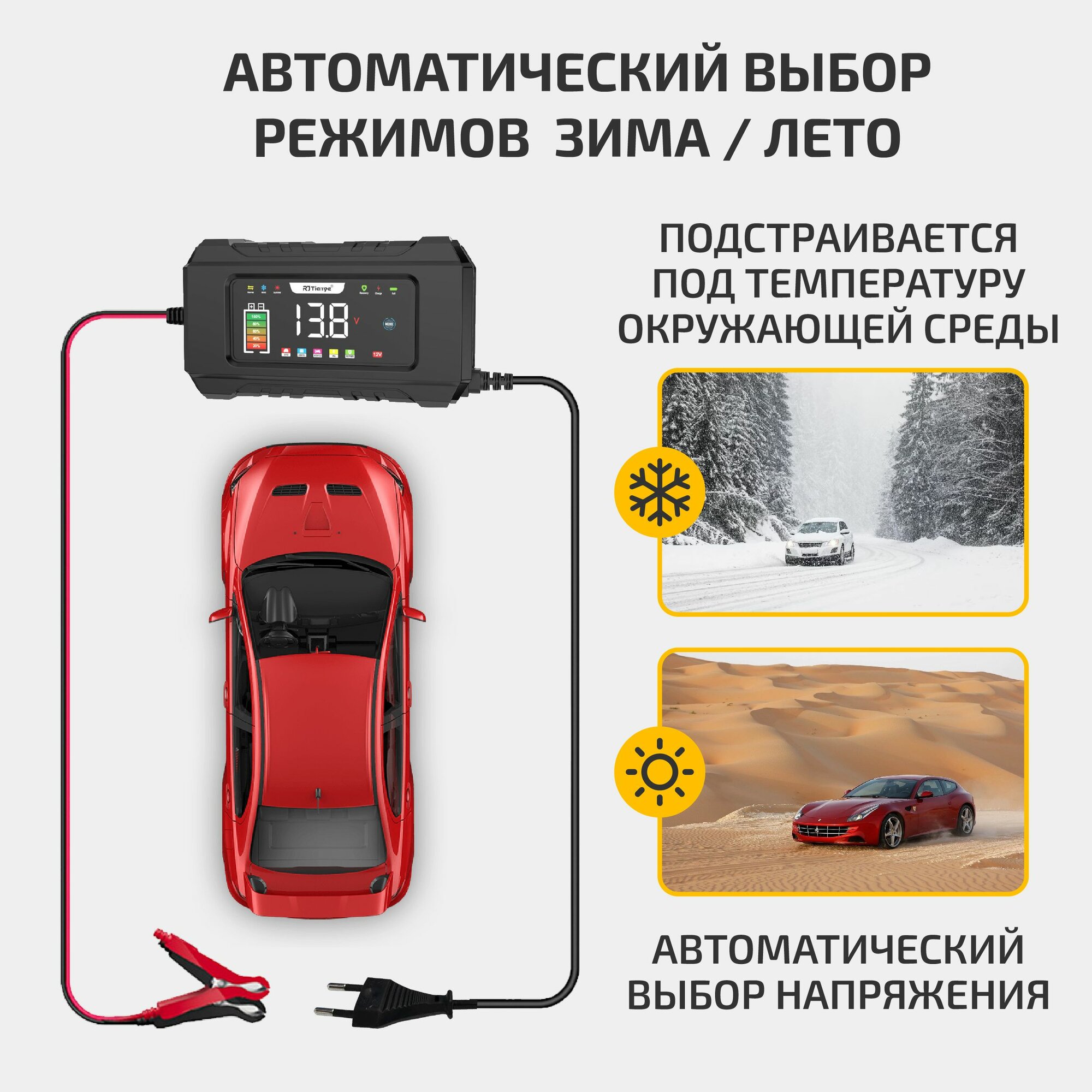 Зарядное устройство для аккумуляторов автомобиля и мотоцикла, 12V